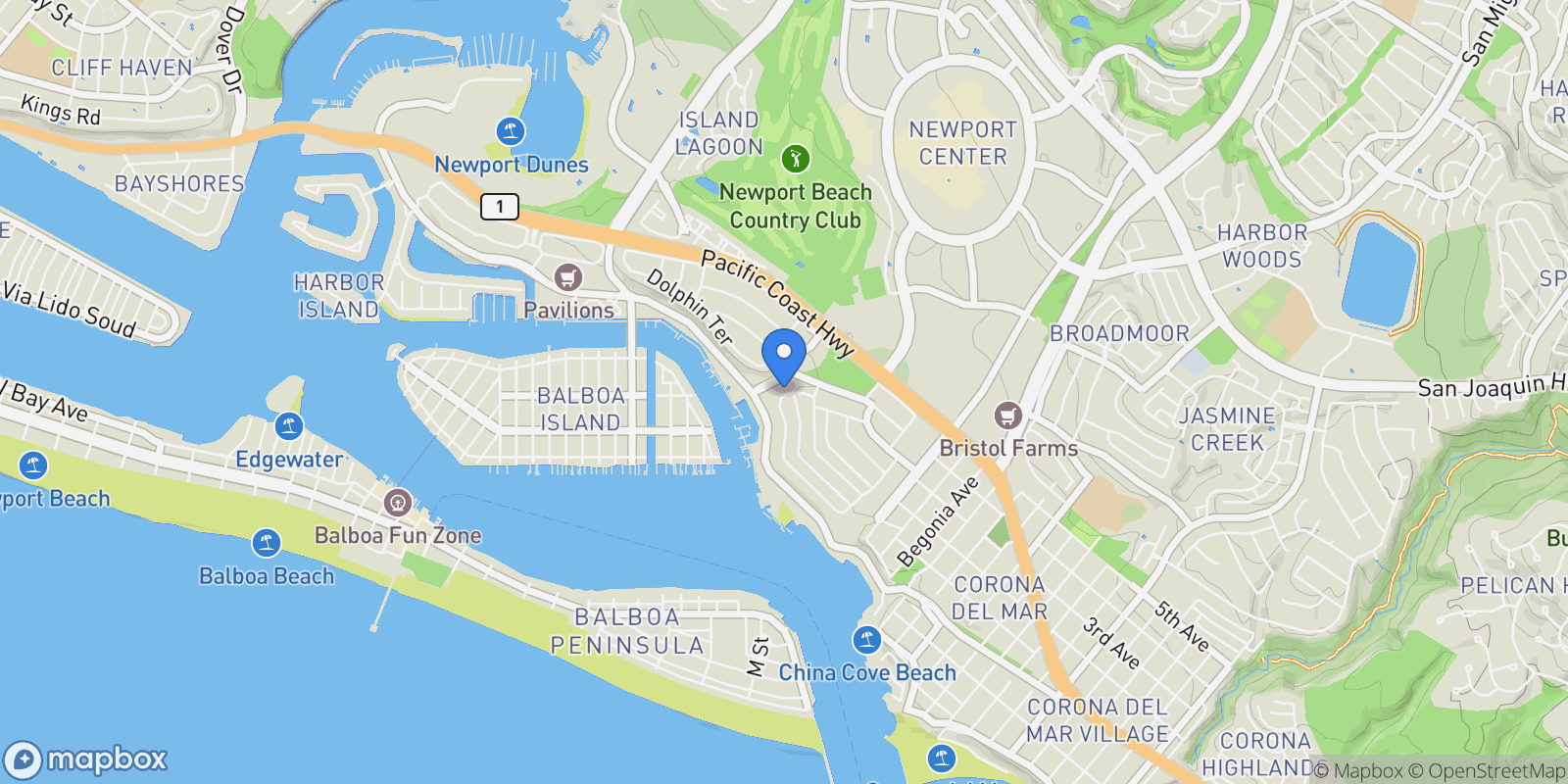 Map showing 1521 Bayadere Terrace, Newport Beach, California, United States.