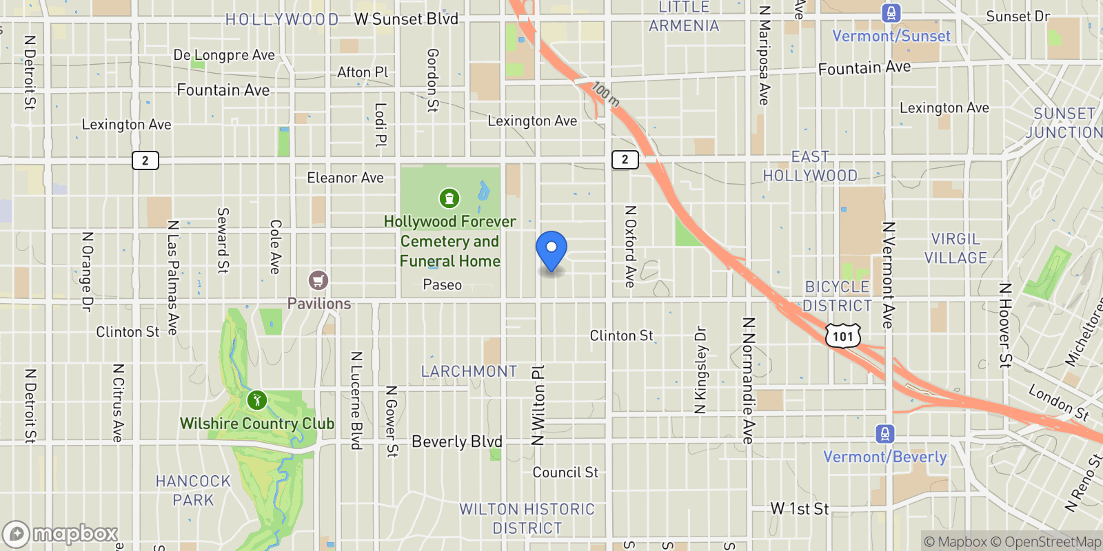 Map showing 741 N Gramercy, Los Angeles, California, United States.