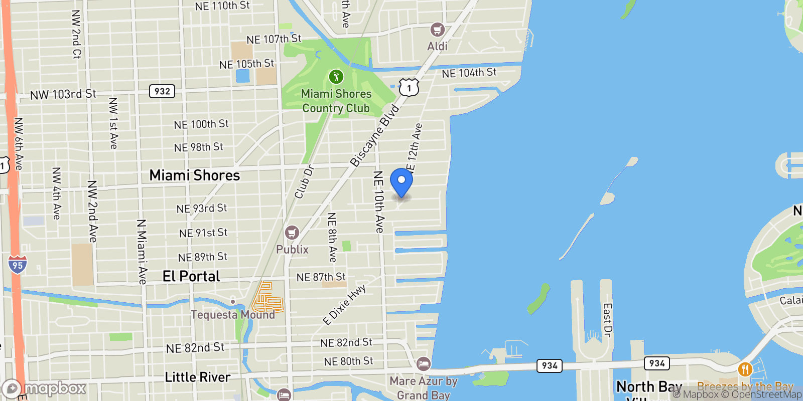 Map showing 9280 NE 12th Ave, Miami, Florida, United States.