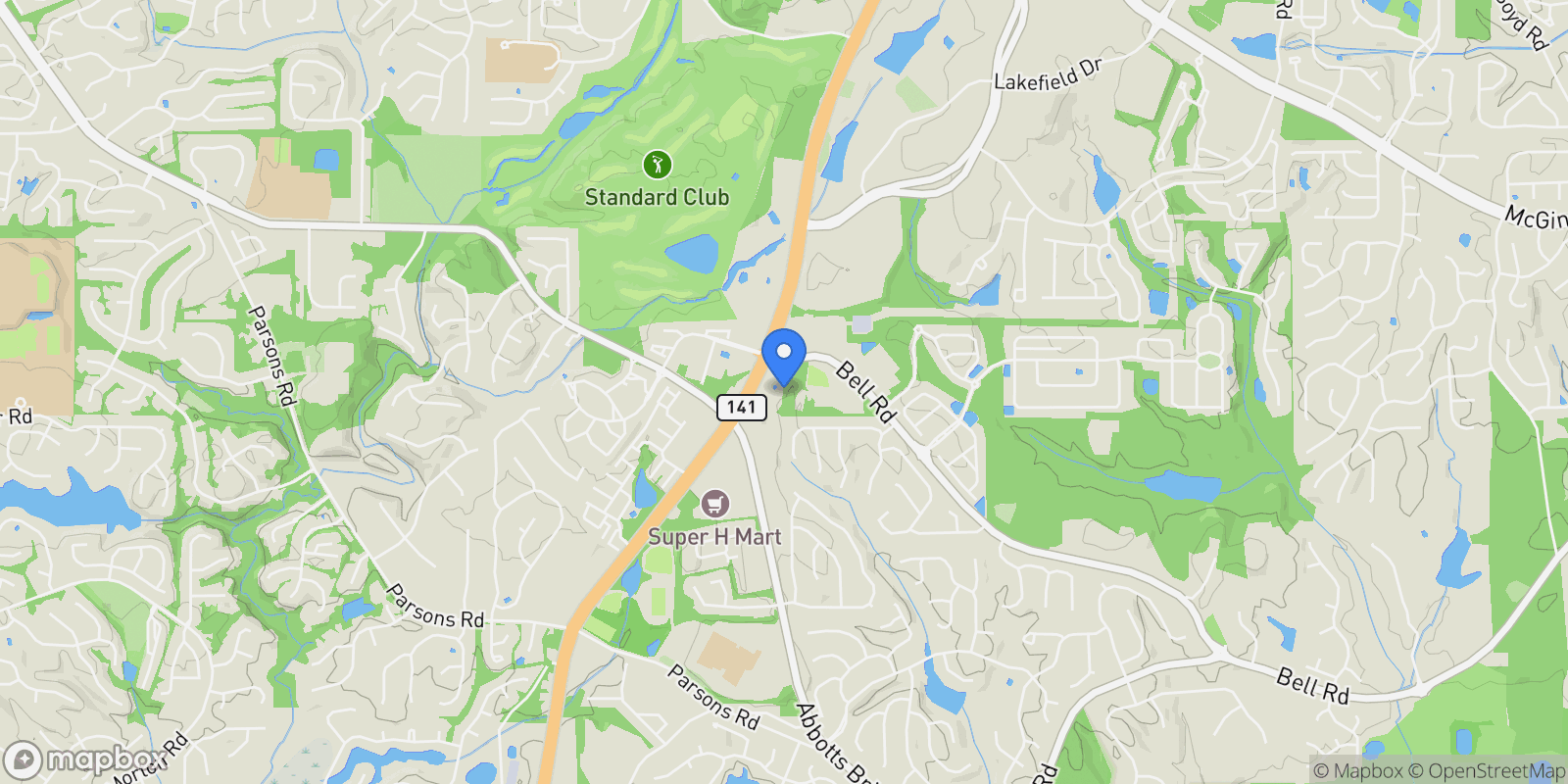 Map showing Johns Creek, Georgia, United States.