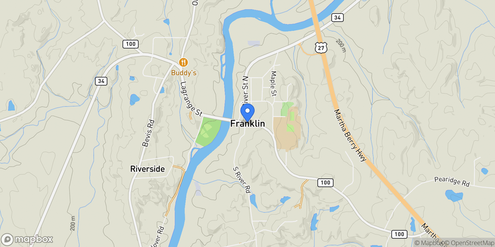 Map showing Franklin, Georgia, United States.