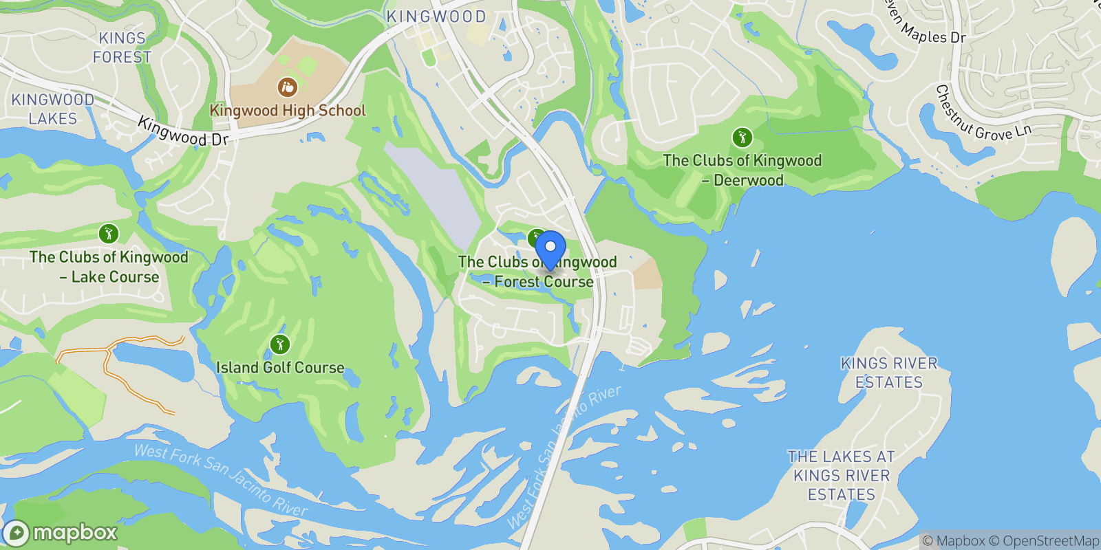 Map showing 42 Forest Green Trail, Kingwood, TX 77339, Houston, Texas, United States.