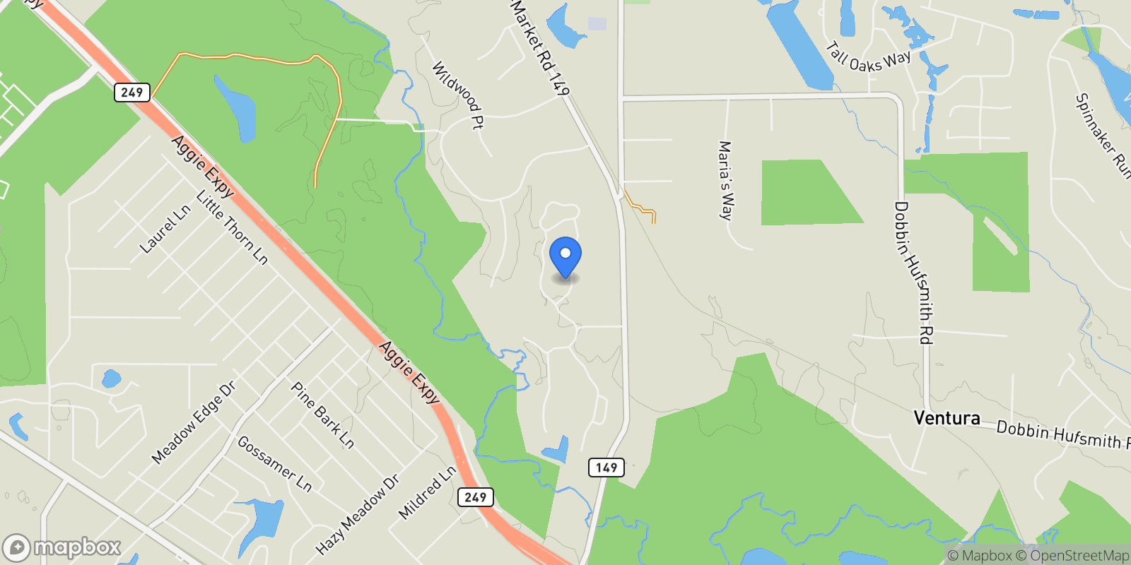 Map showing 37607 Millers Pass, Pinehurst, TX 77362, Pinehurst, Texas, United States.