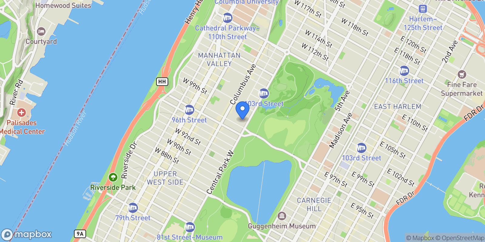 Map showing The Vaux, 372 CENTRAL PARK W, New York, New York, United States.