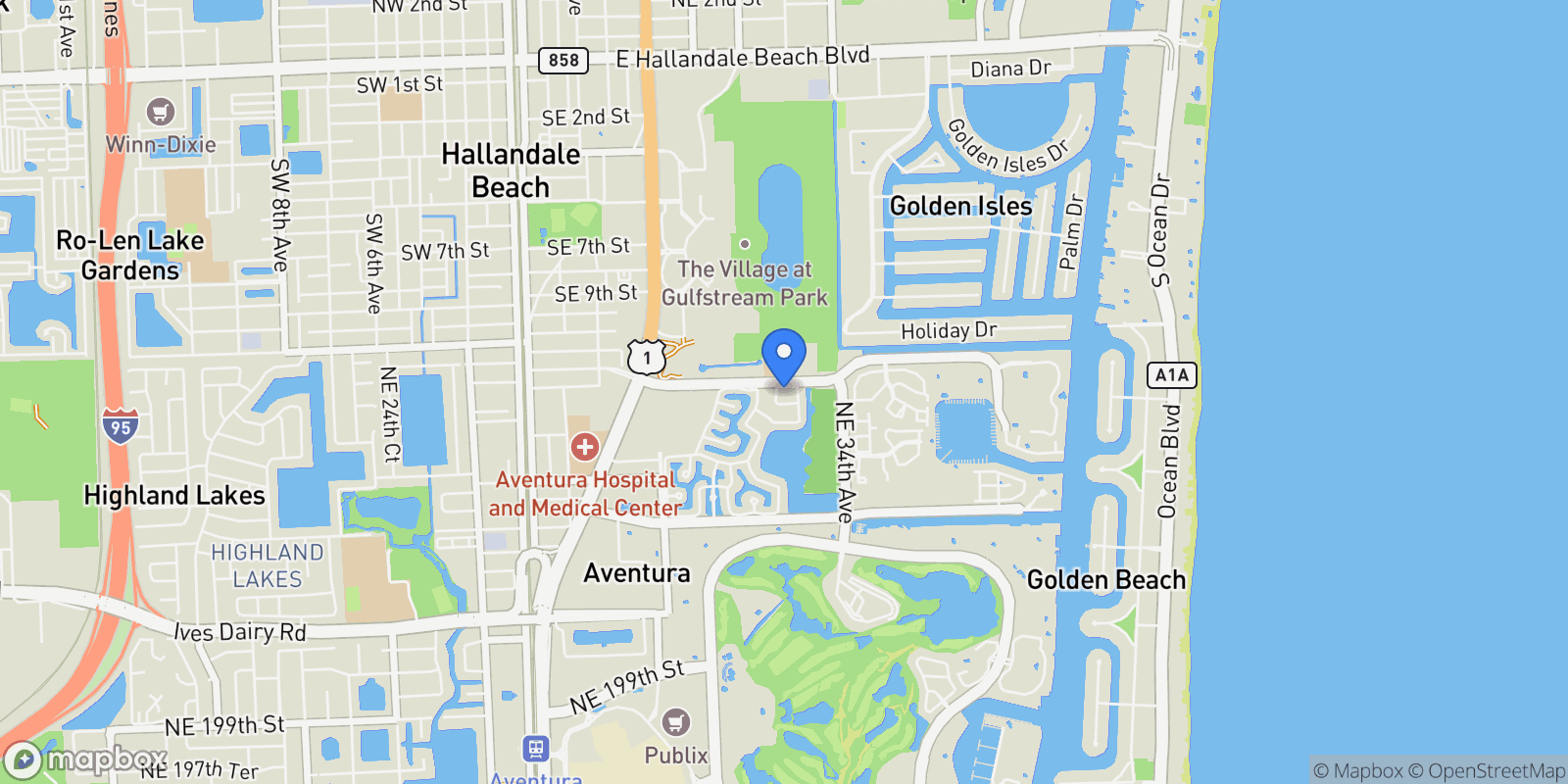 Map showing 3232 NE 212th Ter, Aventura, Florida, United States.