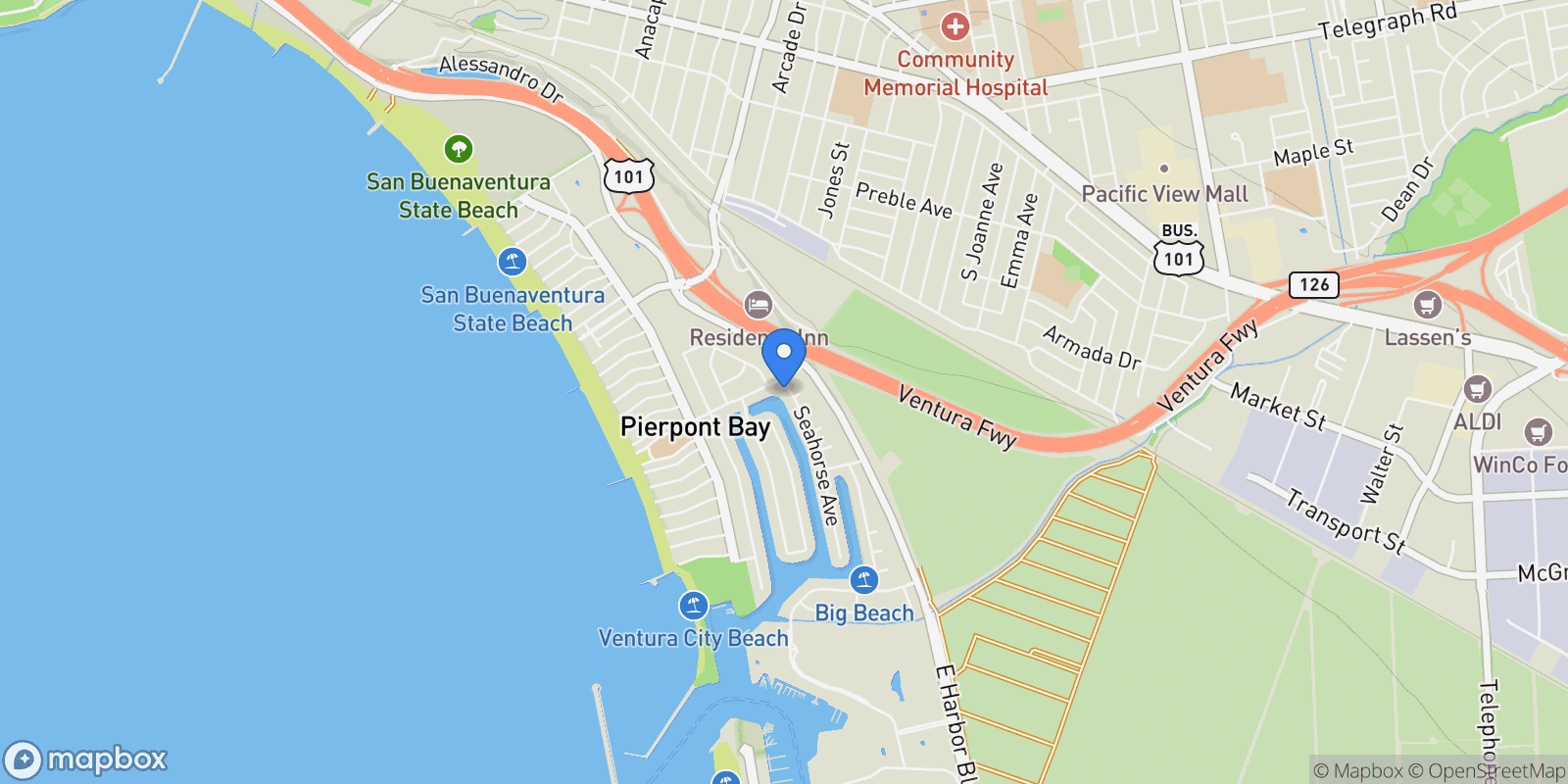 Map showing 2623 Seahorse Avenue , Ventura, CA 93001, Ventura, California, United States.