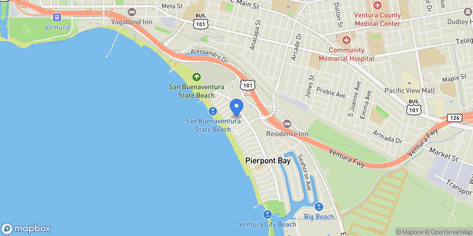Map showing 1040 Dover Lane , Ventura, CA 93001, Ventura, California, United States.