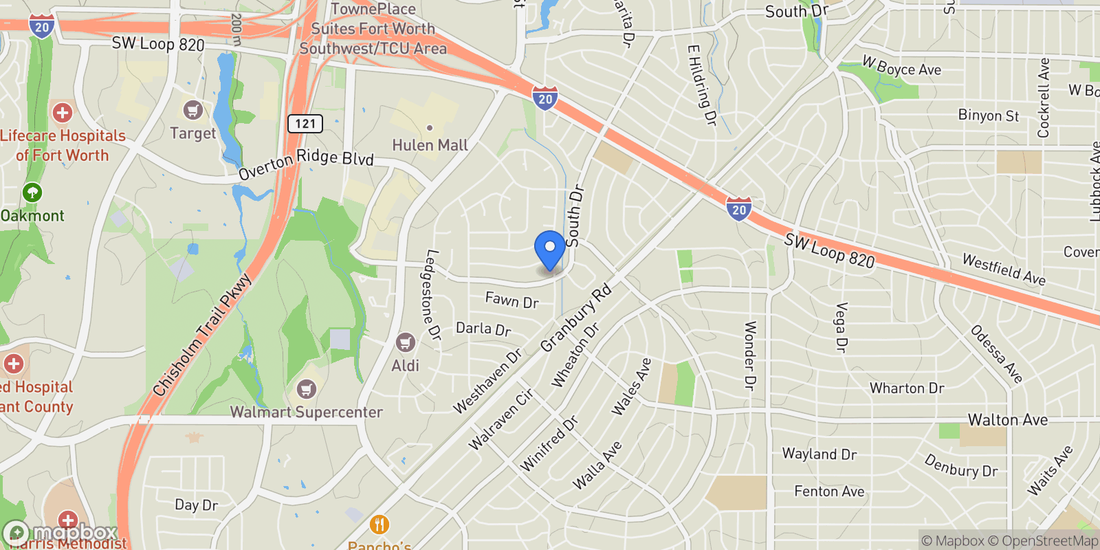 Map showing 4600 Chablis Drive, Fort Worth, Texas, United States.