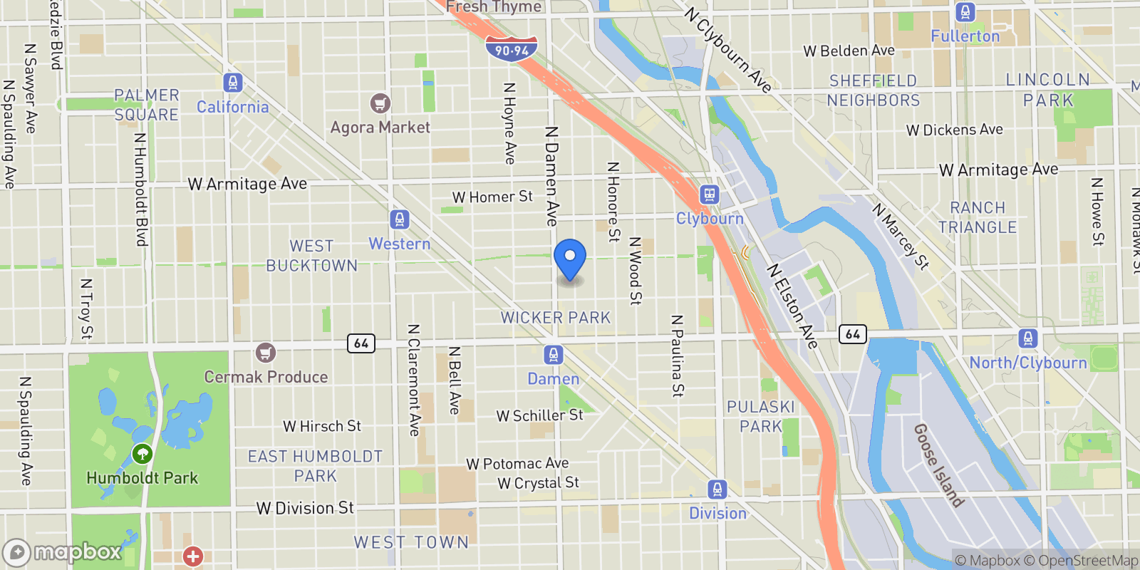 Map showing 1720 N Winchester Ave, Chicago, IL, 60622, USA, Chicago, Illinois, United States.