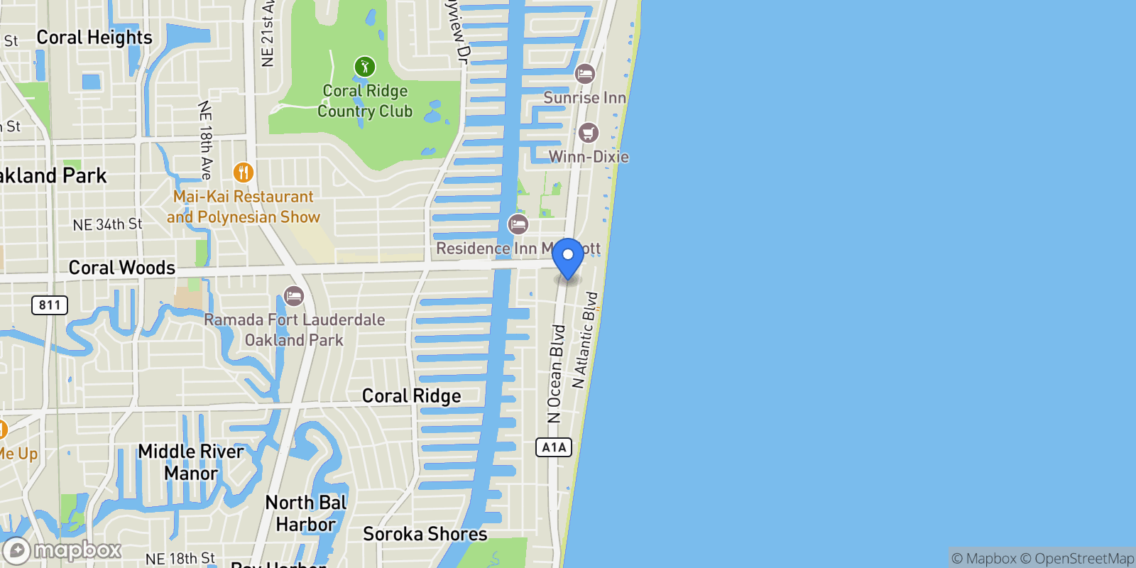 Map showing 3040 N Ocean Blvd N105, Fort Lauderdale, Florida, United States.