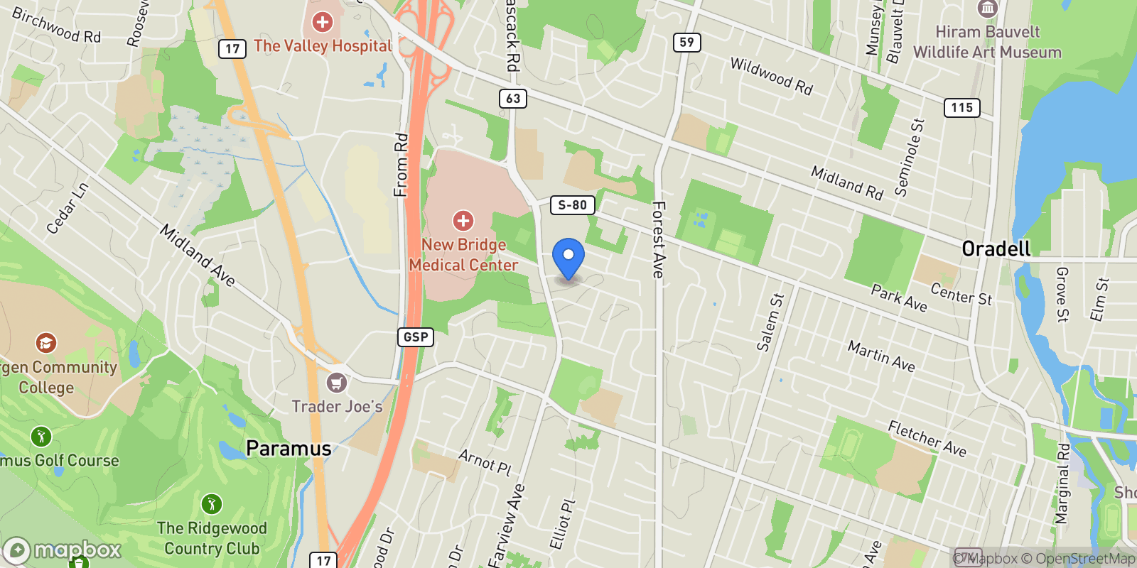 Map showing 366 McKinley Boulevard, Paramus, NJ 07652, Paramus, New Jersey, United States.