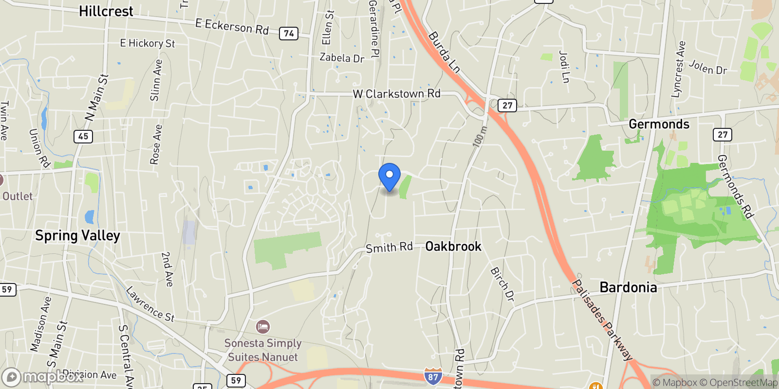 Map showing 107 Tennyson Drive, Nanuet, NY 10954, Nanuet, New York, United States.