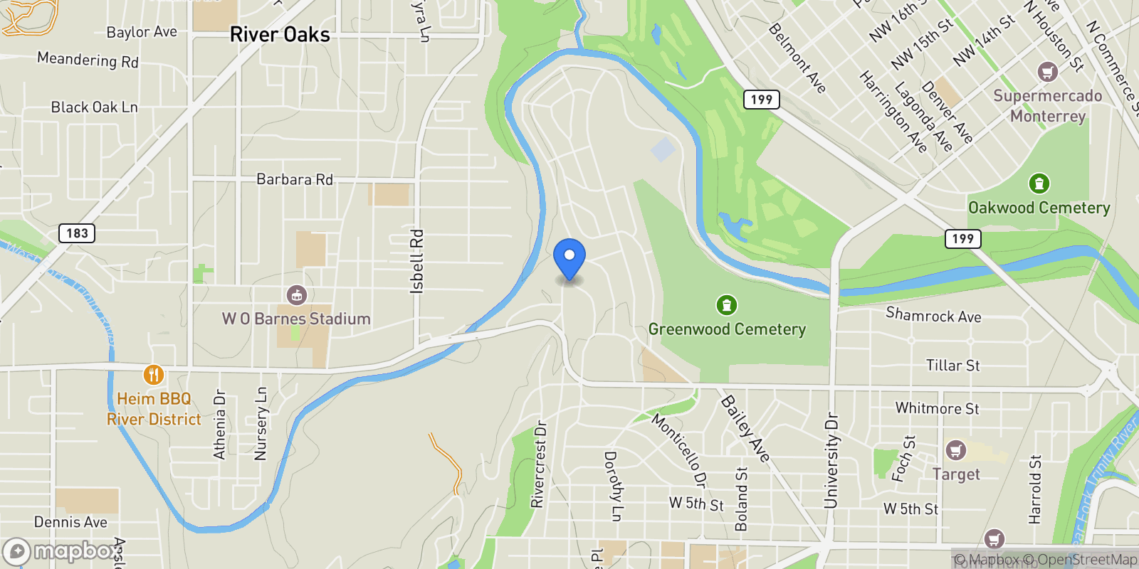 Map showing 425 Crestwood Drive, Fort Worth, Texas, United States.