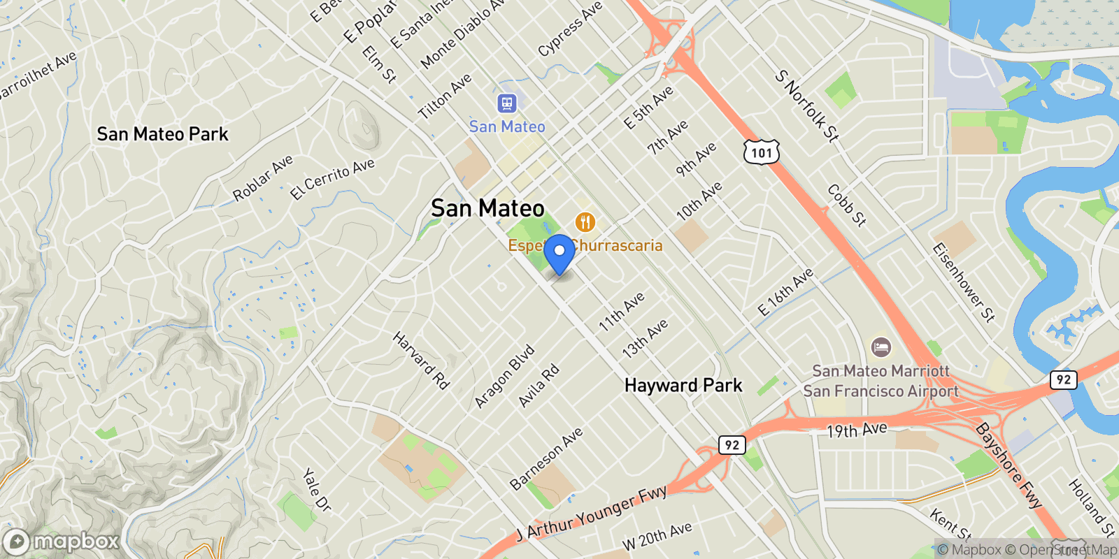 Map showing 10 9th Avenue, San Mateo, California, United States.