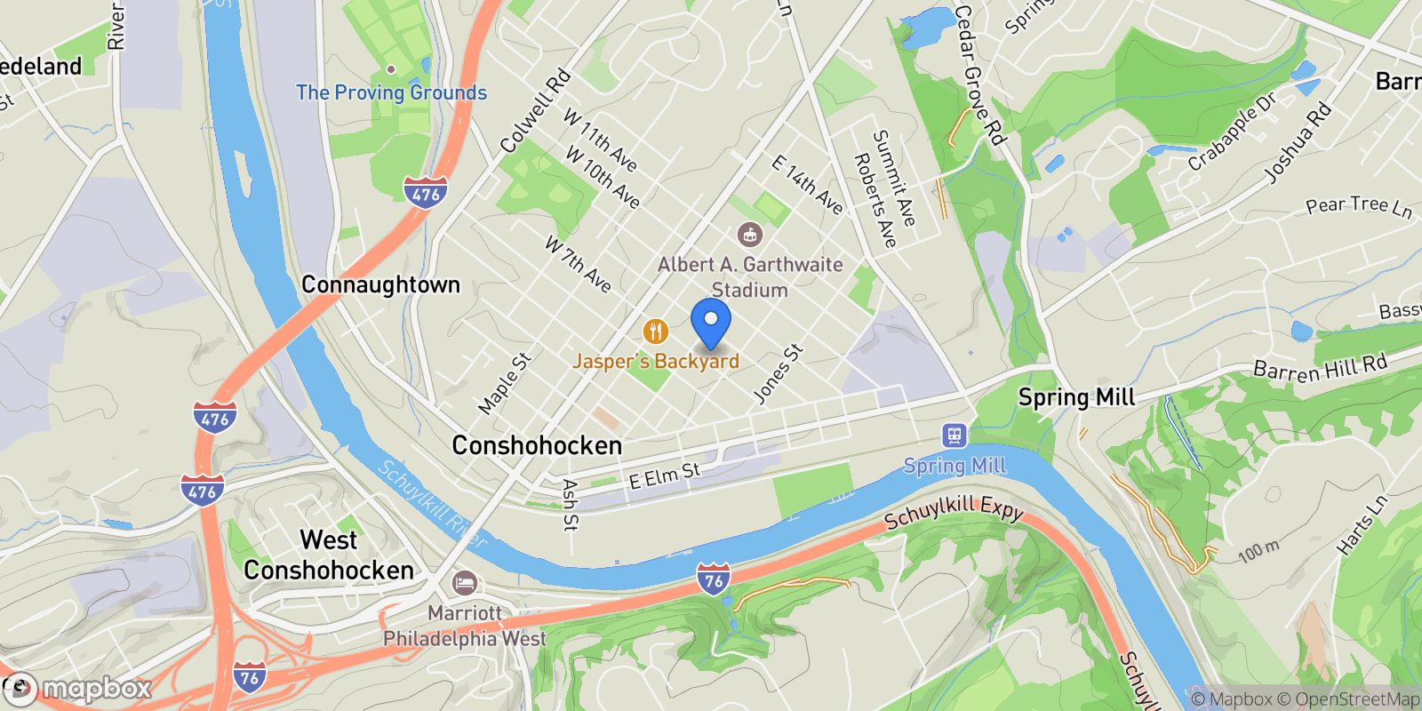 Map showing 222 E 7th Ave, CONSHOHOCKEN, PA 19428, Conshohocken, Pennsylvania, United States.