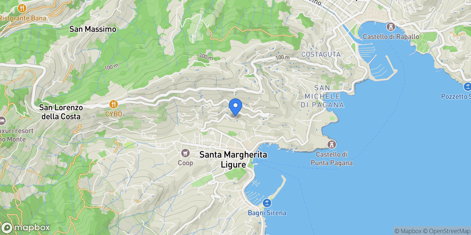 Map showing Corso Nicolò Cuneo, 16038 Santa Margherita Ligure GE, Italy, Santa Margherita Ligure, Liguria, Italy.