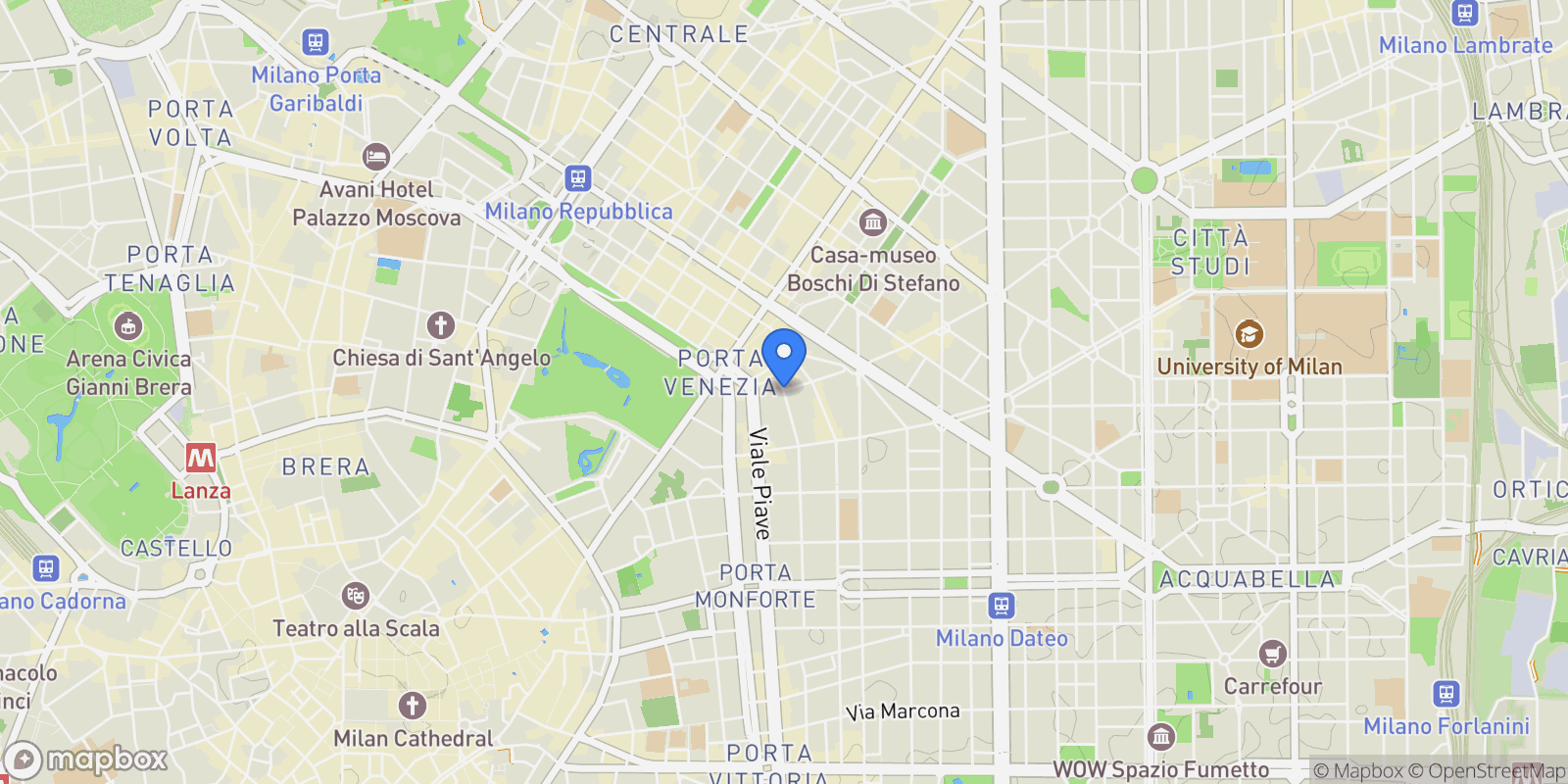 Map showing Via Giuseppe Sirtori, 20129 Milano MI, Italy, Milan, Lombardy, Italy.