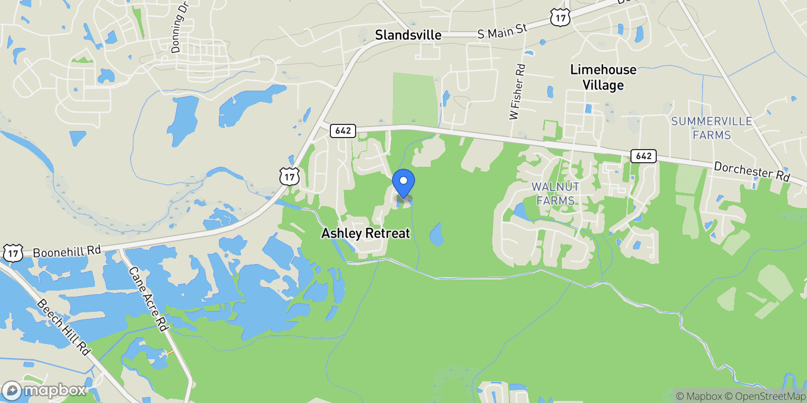 Map showing 158 Boots Branch Road Road, Summerville, SC 29485, North Charleston, South Carolina, United States.