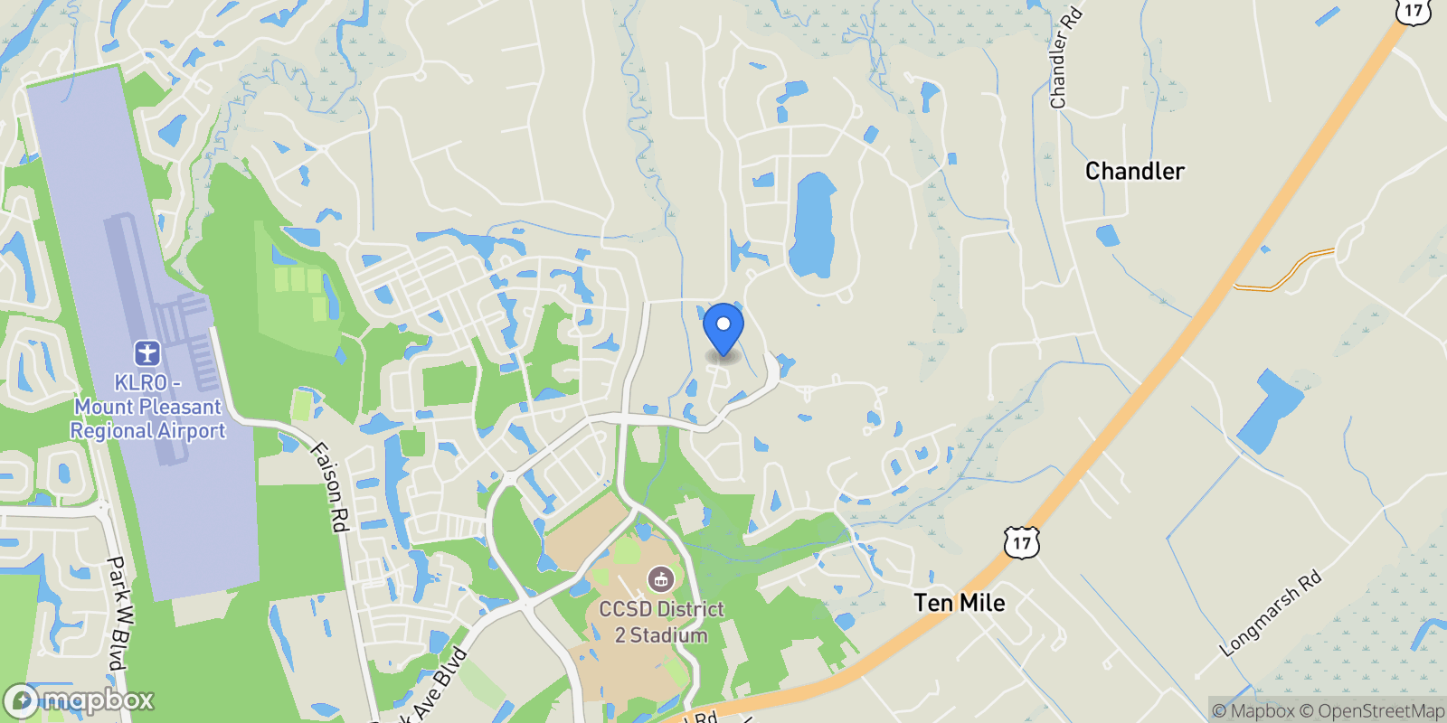 Map showing 1740 Bolden Drive, Mount Pleasant, SC 29466, Mount Pleasant, South Carolina, United States.