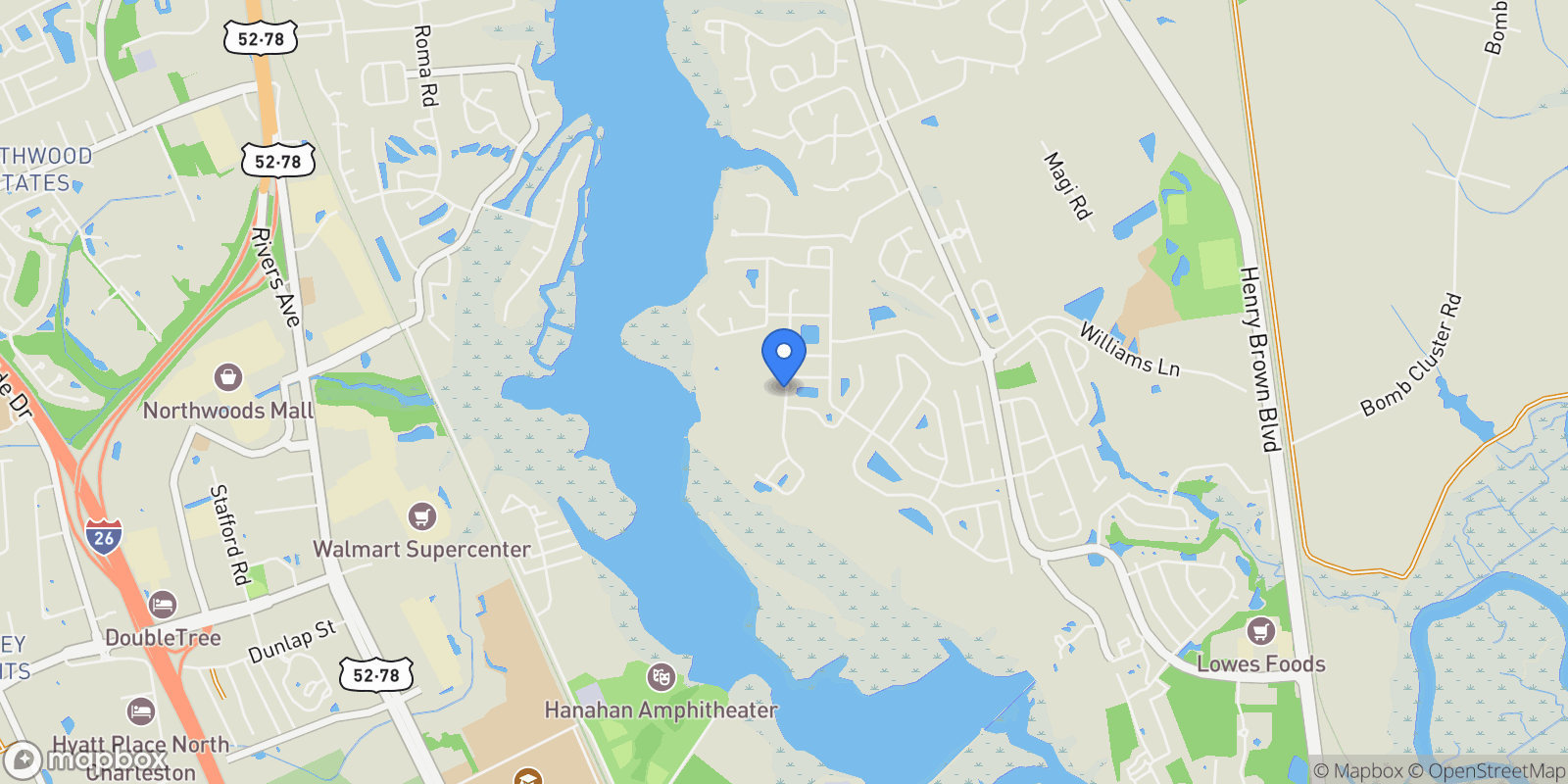 Map showing 1969 Wild Indigo Way, Hanahan, SC 29410, Hanahan, South Carolina, United States.