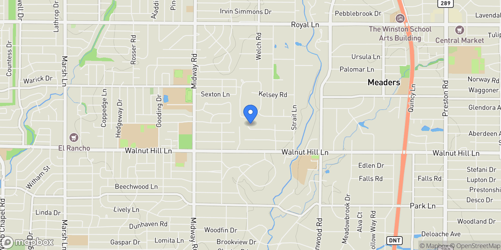 Map showing 4527 N Lindhurst Avenue, Dallas, Texas, United States.