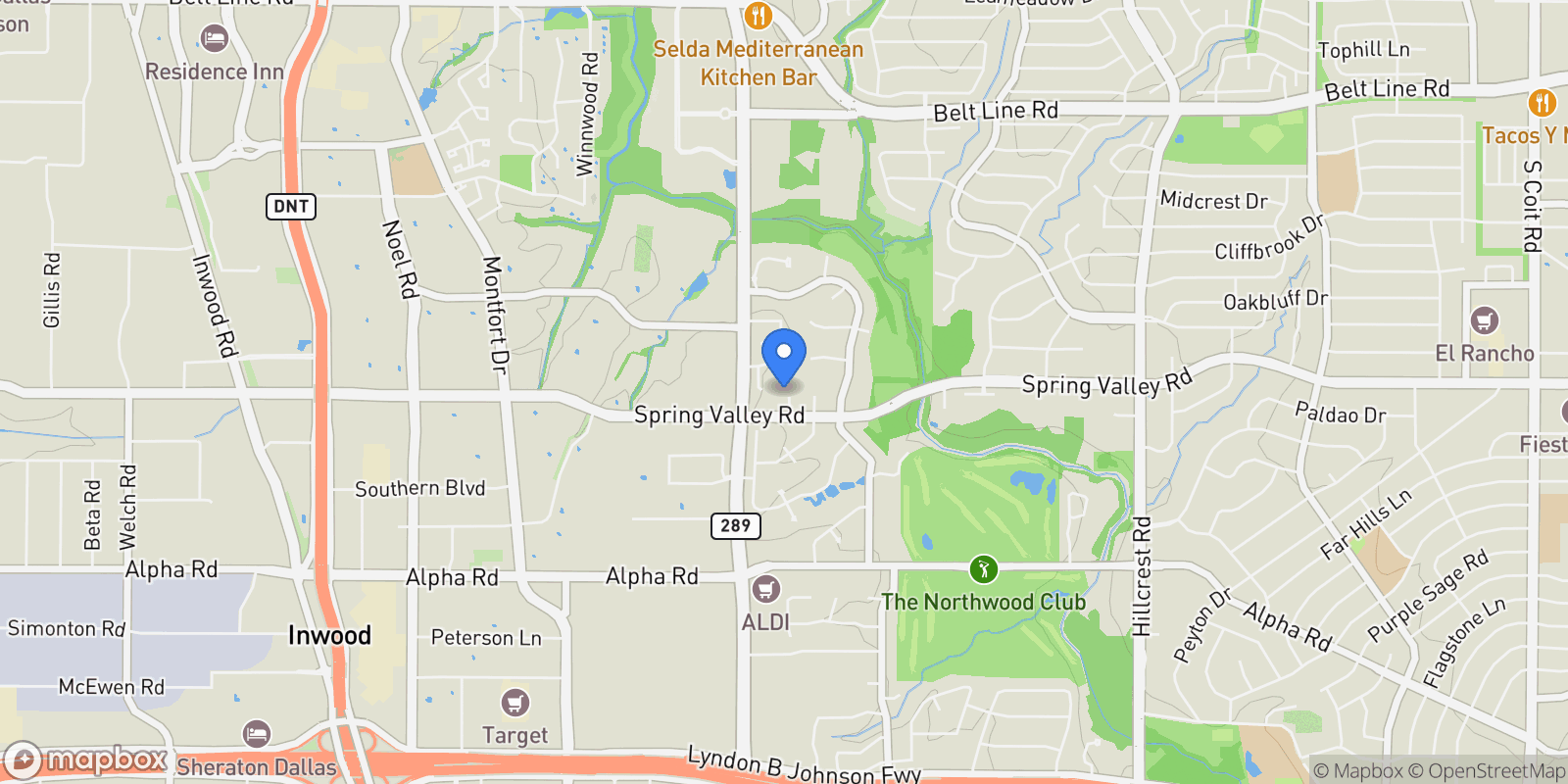 Map showing 14109 Rocksprings Court, Dallas, Texas, United States.