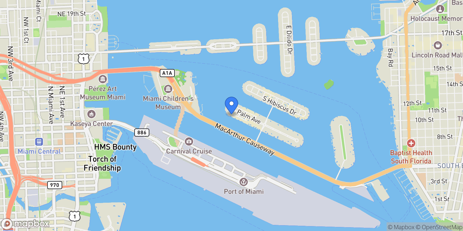 Map showing 288 S Coconut Ln, Miami Beach, Florida, United States.