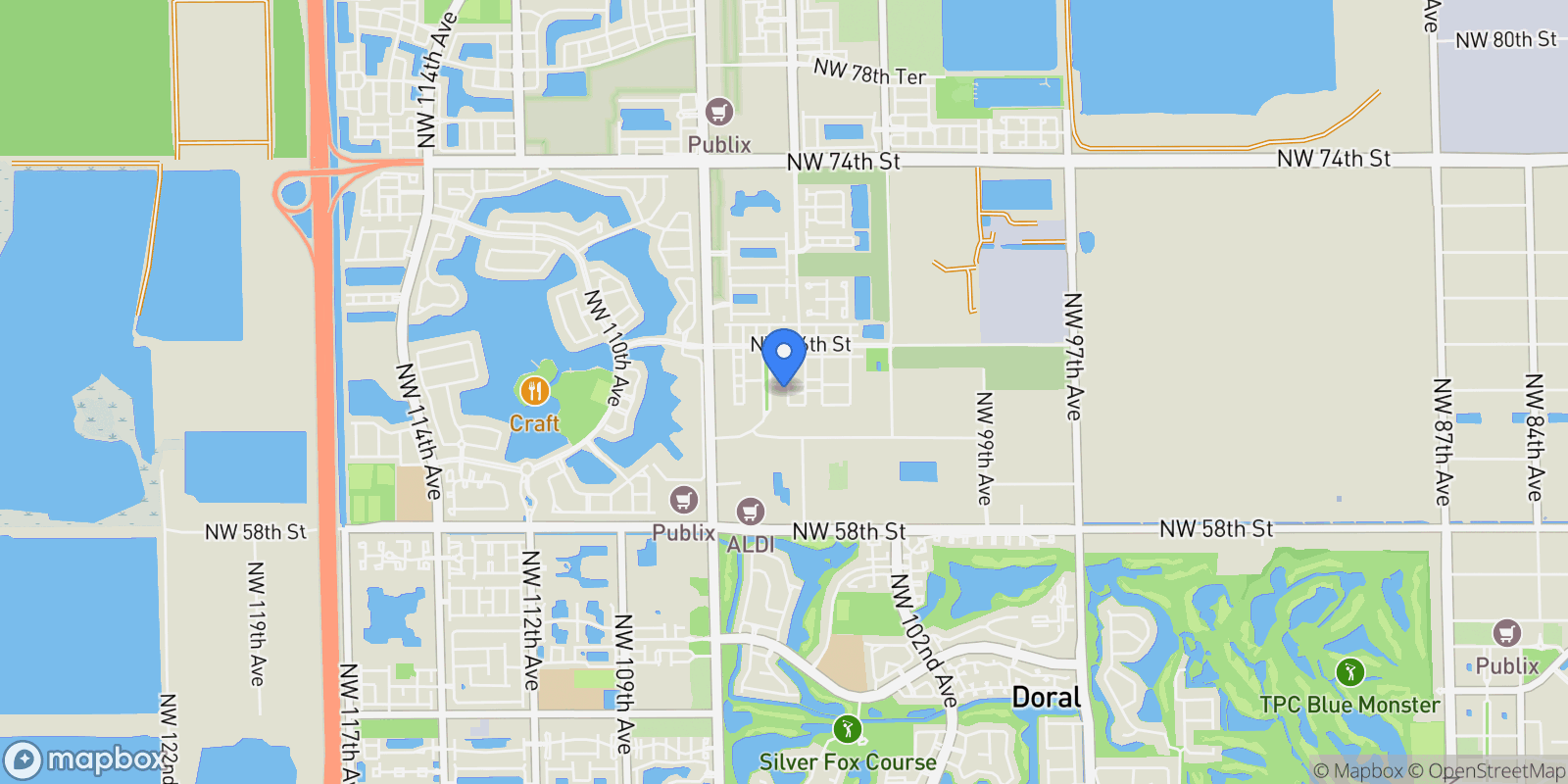 Map showing 6348 NW 104th Ct, Doral, Florida, United States.