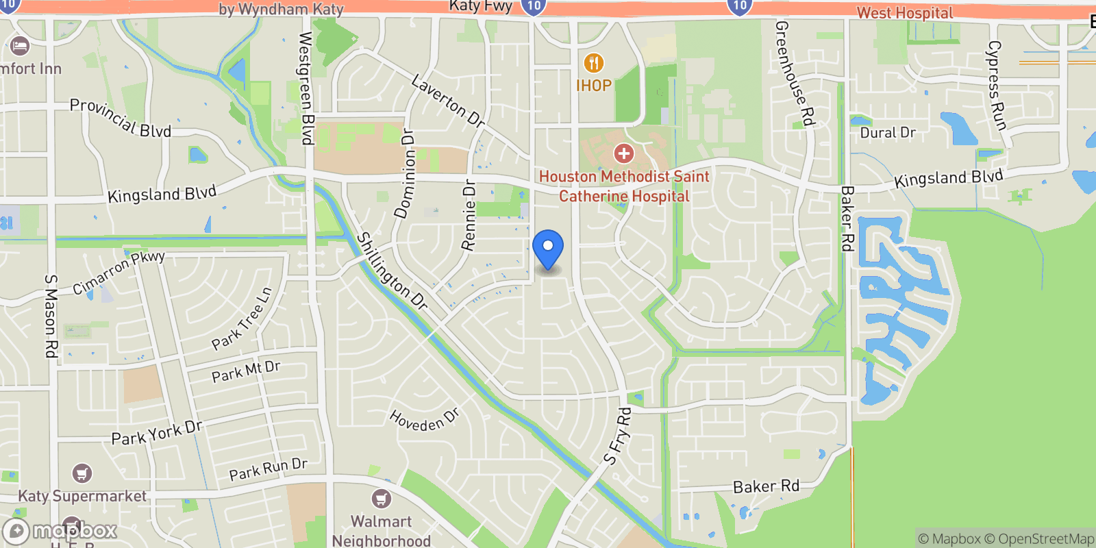 Map showing 20106 Ambervine Circle, Katy, TX 77450, Katy, Texas, United States.