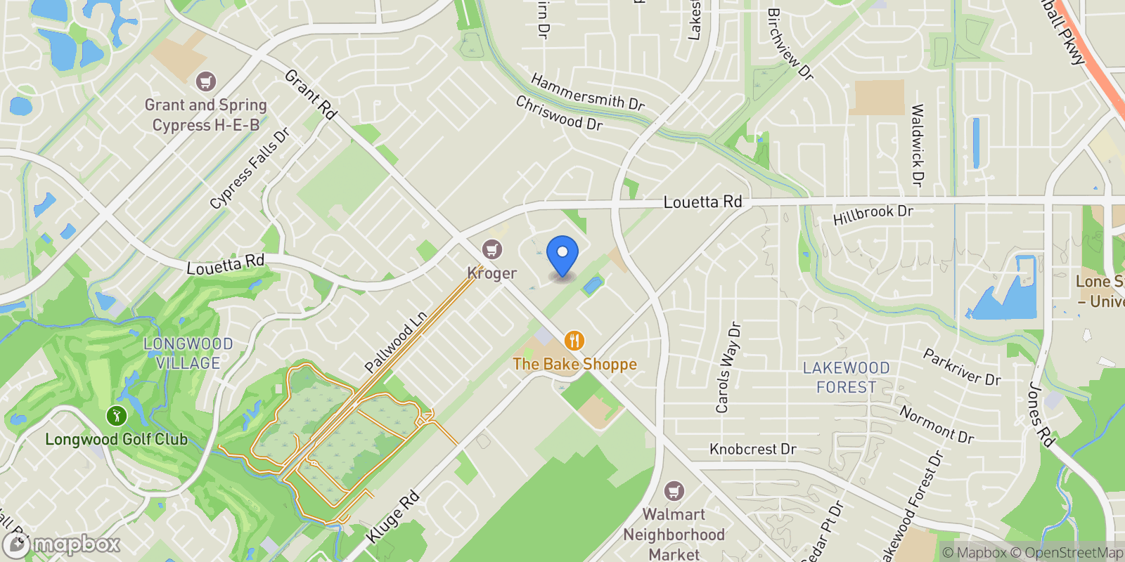 Map showing 51 Wincrest Falls Drive, Cypress, TX 77429, Houston, Texas, United States.