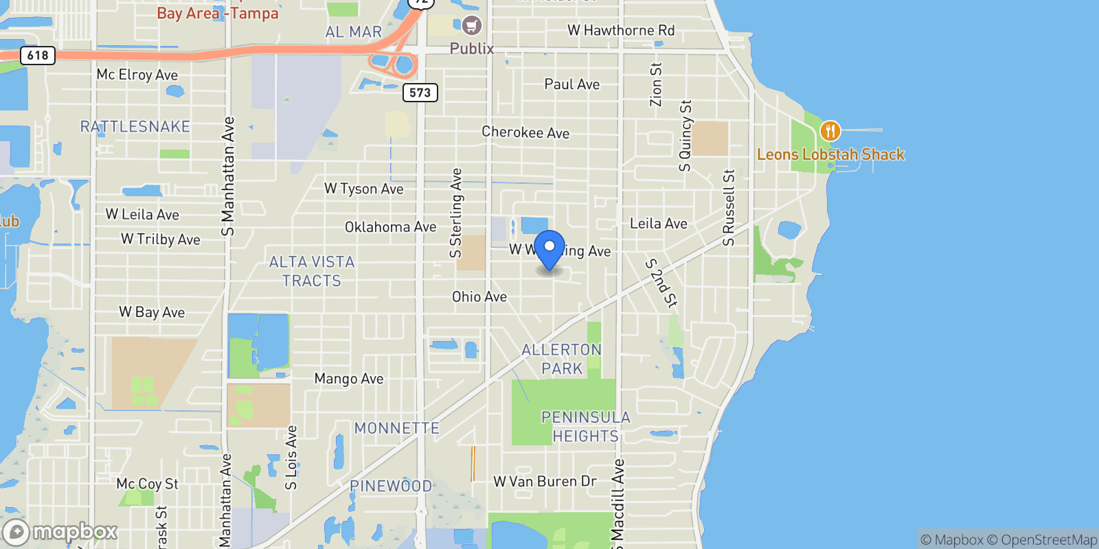 Map showing 3301 W IOWA, TAMPA, FL, 33611, USA, Tampa, Florida, United States.