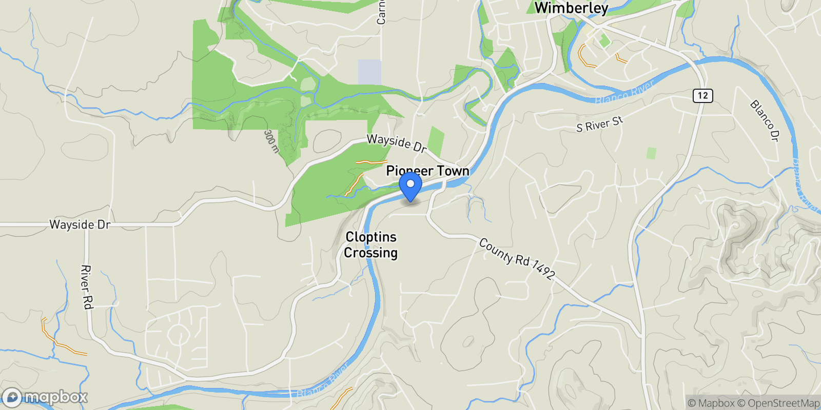 Map showing 204 W BLANCO BEND DR, Wimberley, Texas, United States.