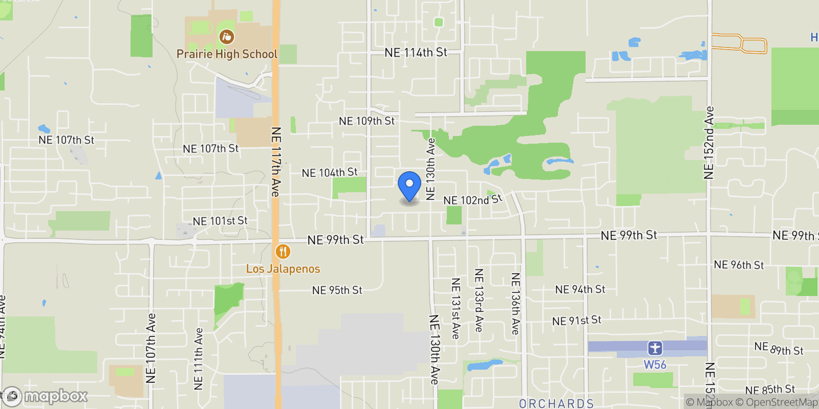 Map showing 12805 NE 102nd Street, Vancouver, WA 98682, Vancouver, Washington, United States.