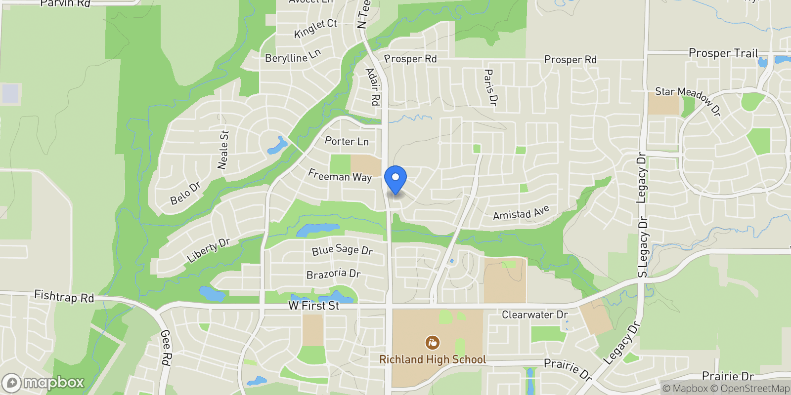 Map showing 15505 City Garden Lane, Prosper, Texas, United States.