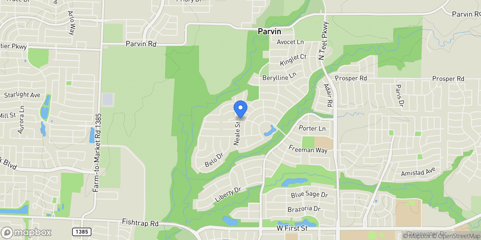 Map showing 660 Neale Street, Prosper, Texas, United States.