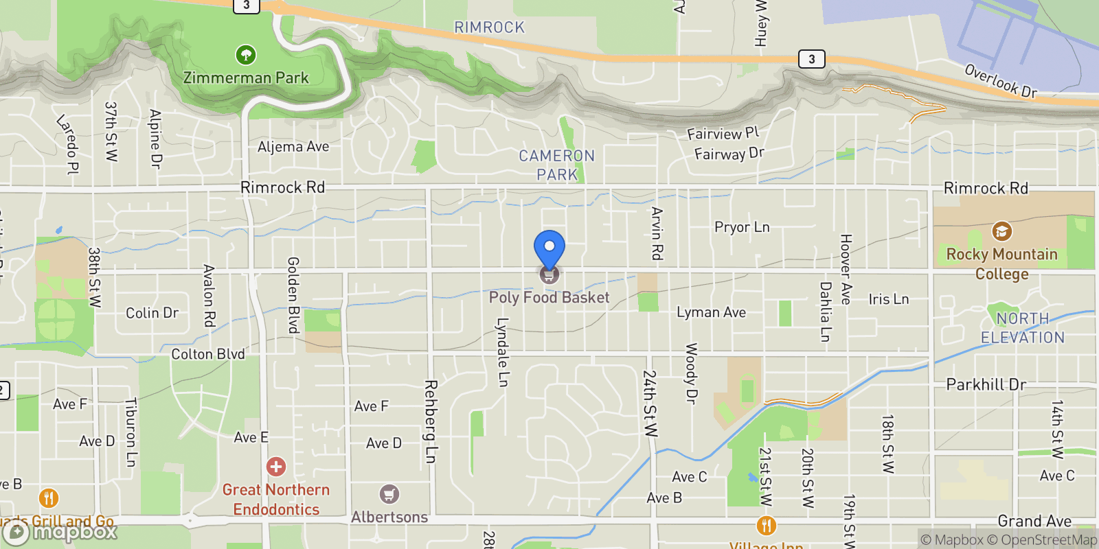 Map showing 2648 Poly Drive, Billings, MT 59102, Billings, Montana, United States.