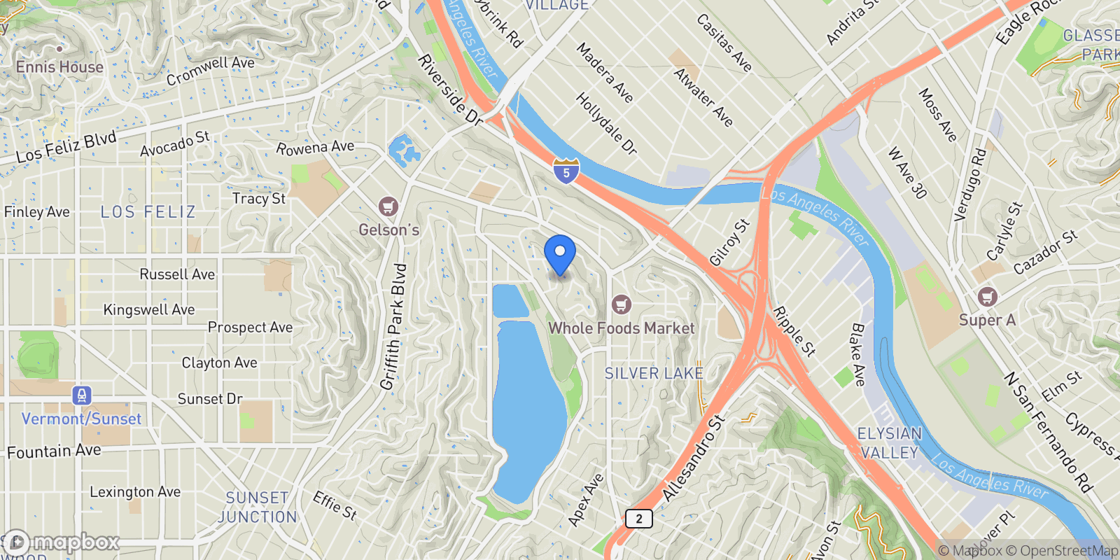Map showing 2638 Lake View Terrace East, Los Angeles, California, United States.