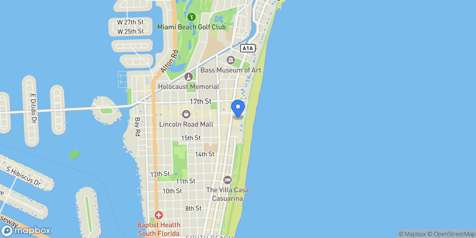 Map showing 1623 Collins Ave 218, Miami Beach, Florida, United States.