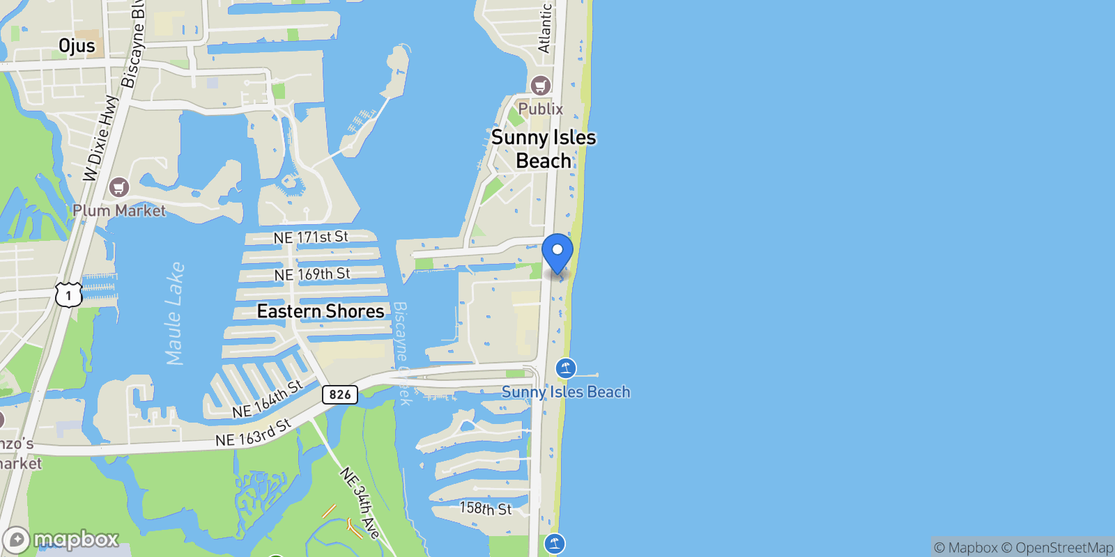 Map showing 17201 Collins Ave 3502, Golden Beach, Florida, United States.