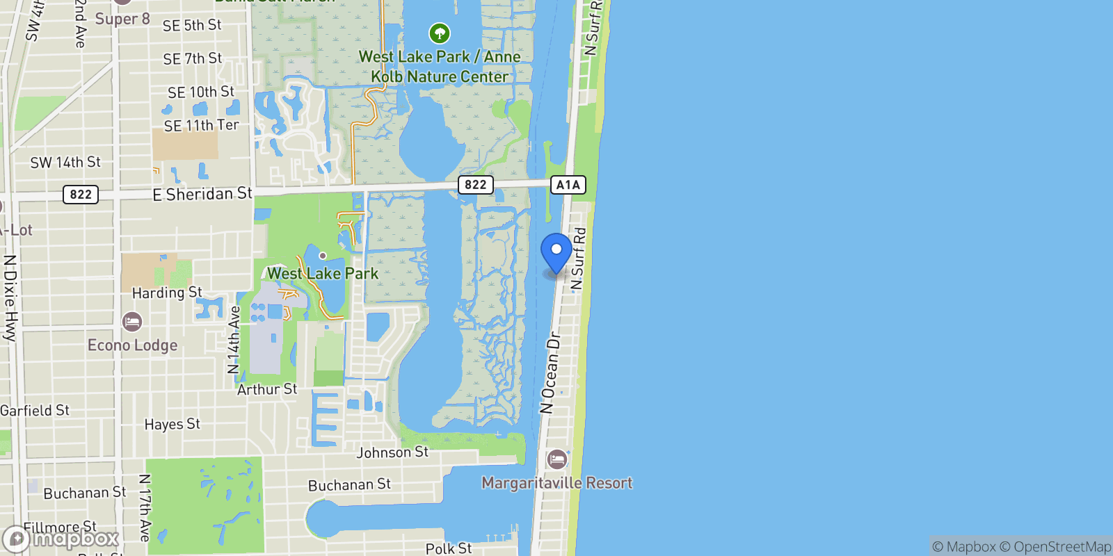Map showing 2880 N Ocean Drive, Hollywood, Florida, United States.