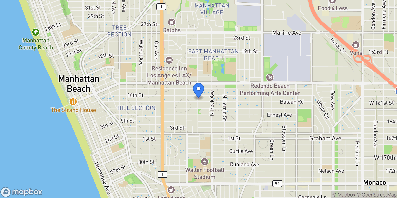 Map showing 912 N Rowell, Manhattan Beach, California, United States.