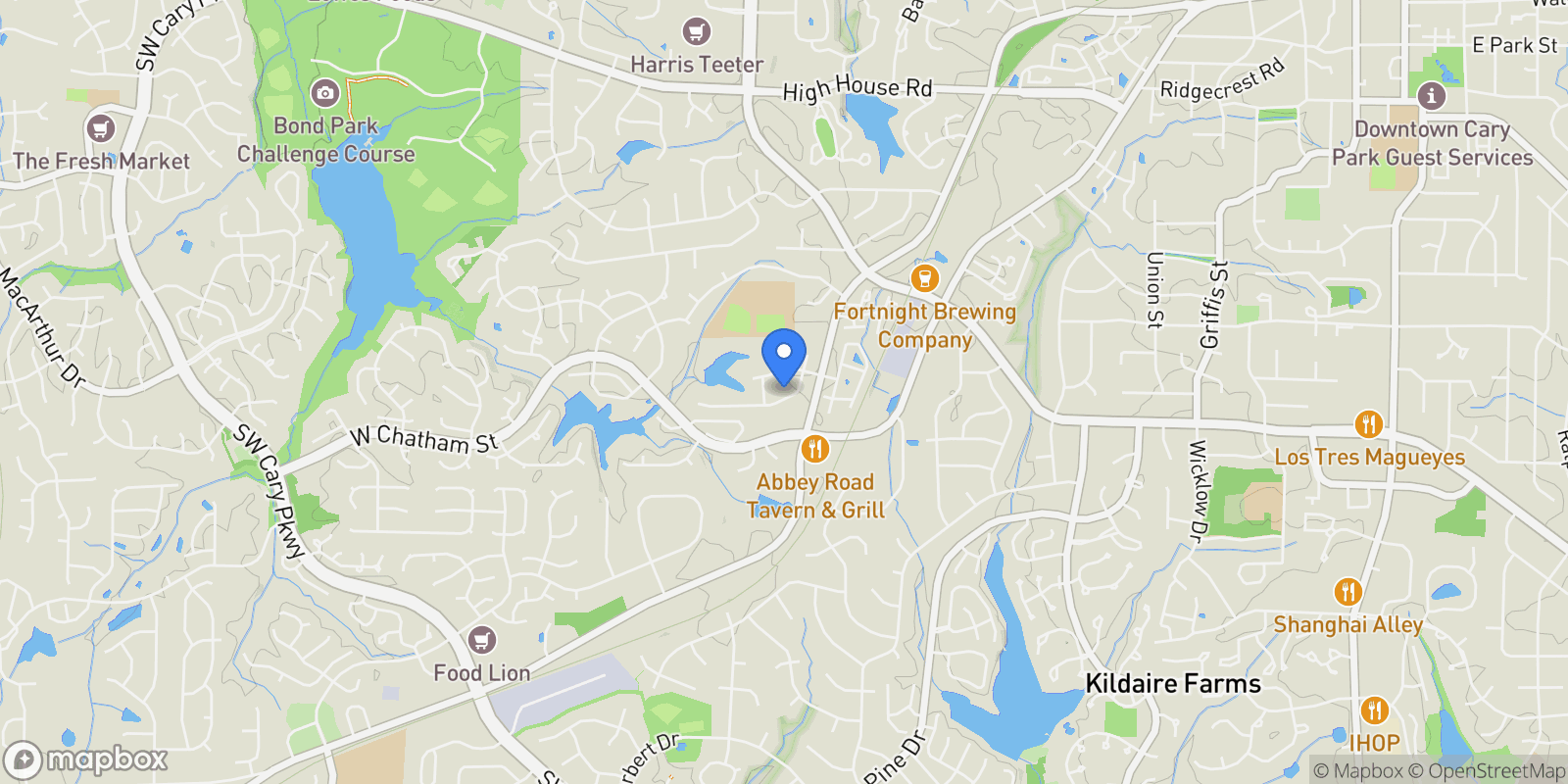 Map showing 217 Oakmere Drive, Cary, NC 27513, Cary, North Carolina, United States.