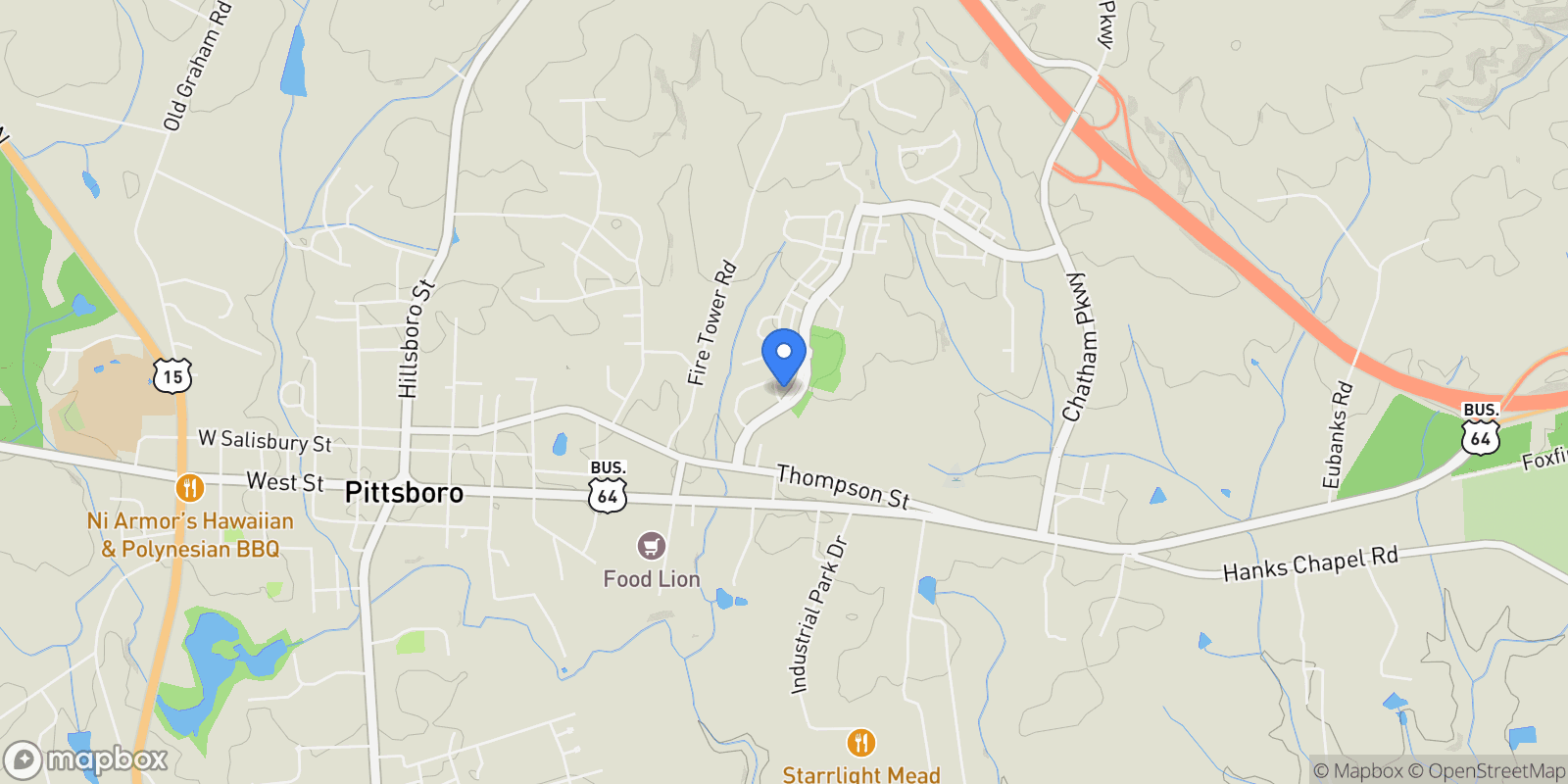 Map showing 235 Cottage Way, Pittsboro, NC 27312, Pittsboro, North Carolina, United States.