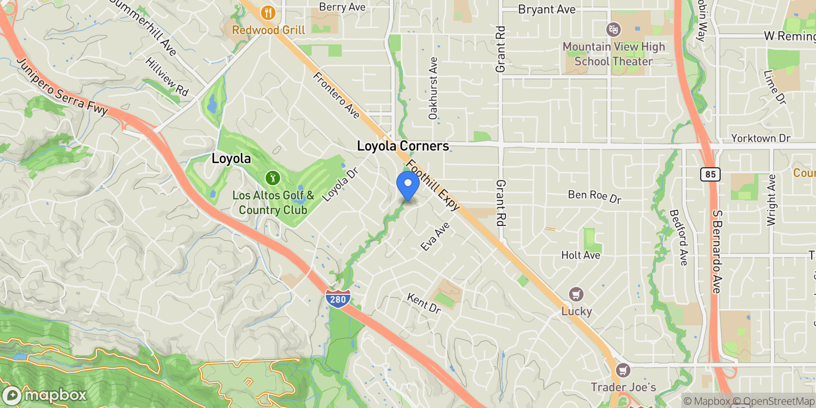 Map showing 1276 Montclaire Way, Los Altos, CA 94024, Mountain View, California, United States.