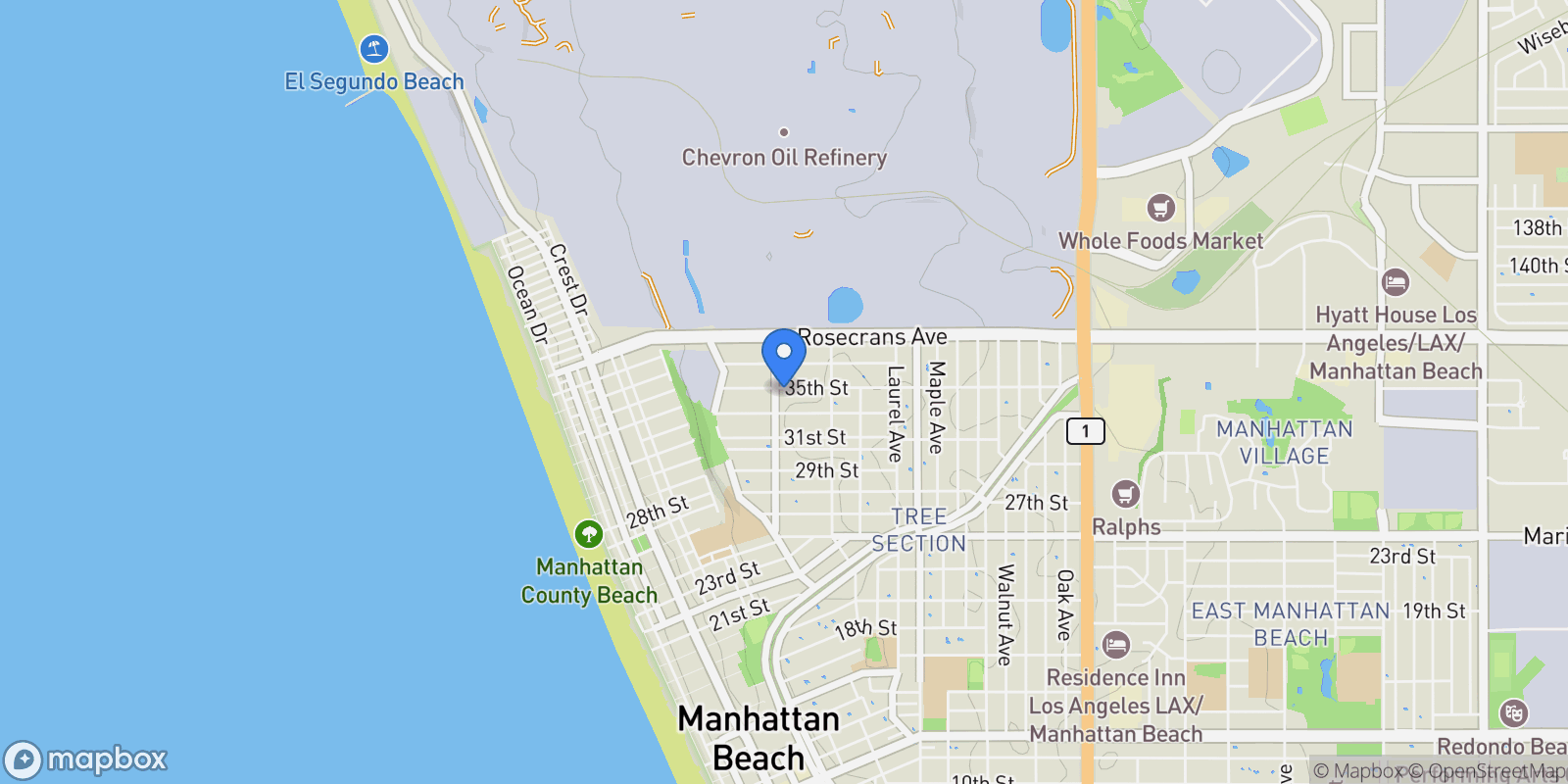 Map showing 608 35th Street, Manhattan Beach, California, United States.