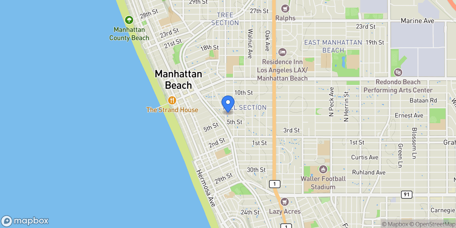 Map showing 811 6th Street, Manhattan Beach, California, United States.