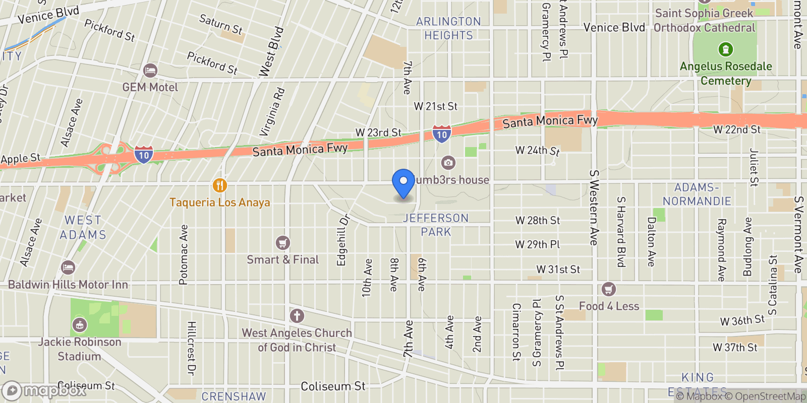 Map showing 3741 W 27th, Los Angeles, California, United States.