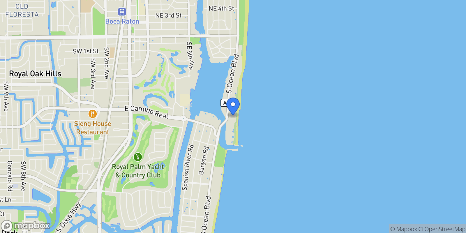 Map showing 800 S Ocean Boulevard Ph6, Boca Raton, Florida, United States.