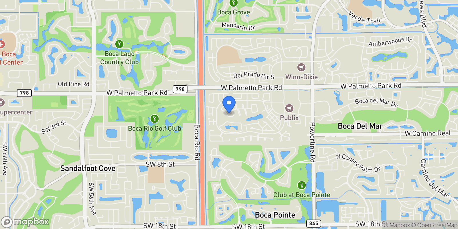 Map showing 22233 Hollyhock Trail, Boca Raton, Florida, United States.