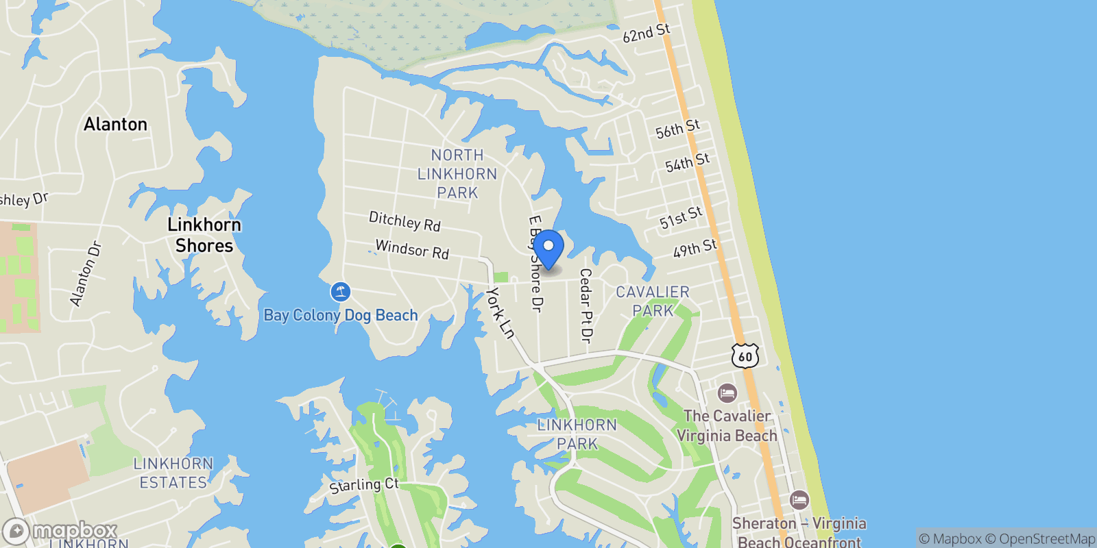 Map showing 710 Bay Colony Dr, VA, Virginia Beach, Virginia, United States.